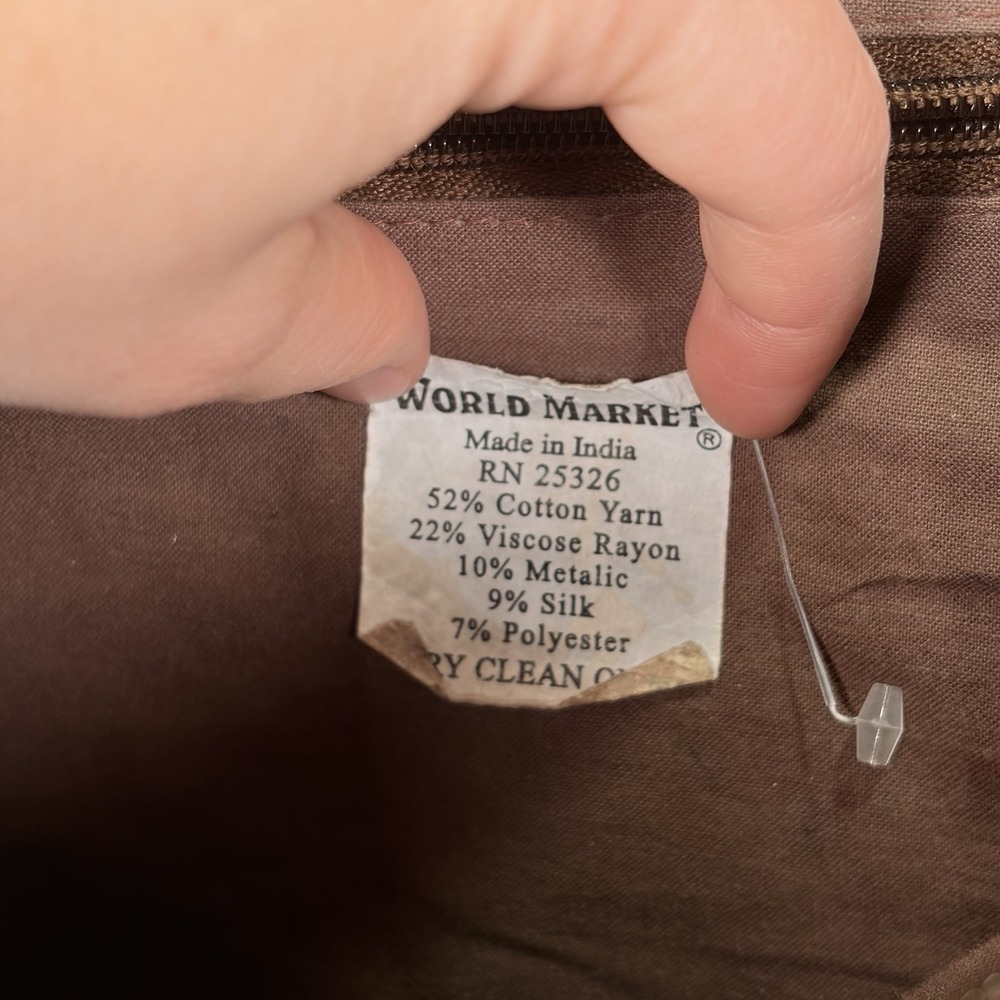 Multicolor Brown Silk & Cotton Patchwork Bamboo H… - image 4